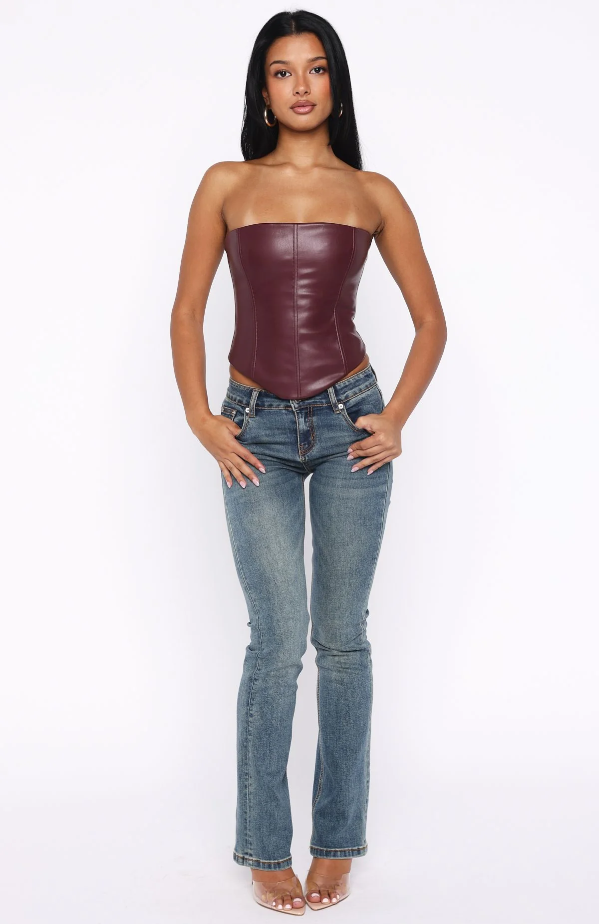 Wipe My Mind Strapless PU Bustier Deep Plum