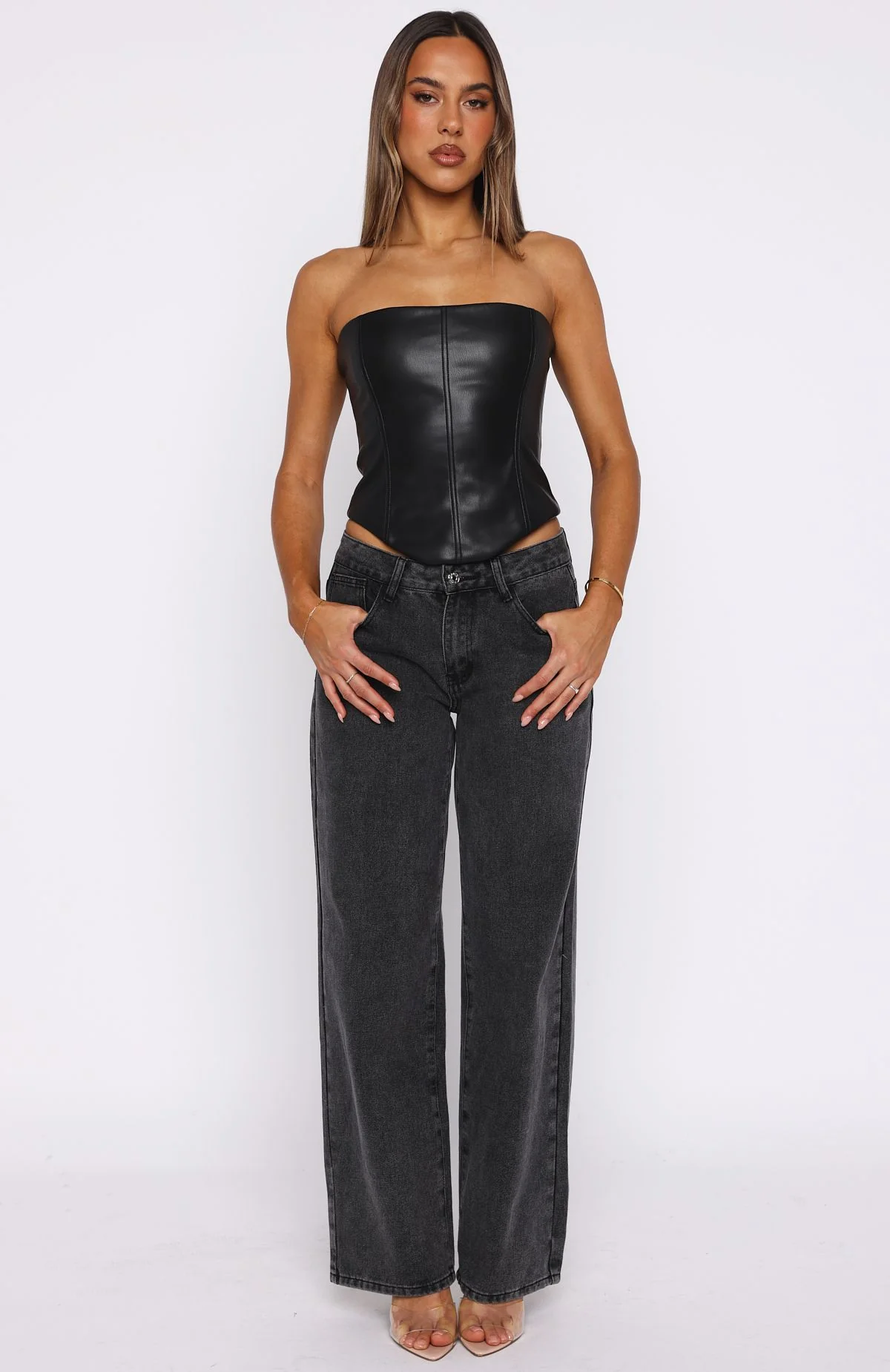 Wipe My Mind Strapless PU Bustier Black