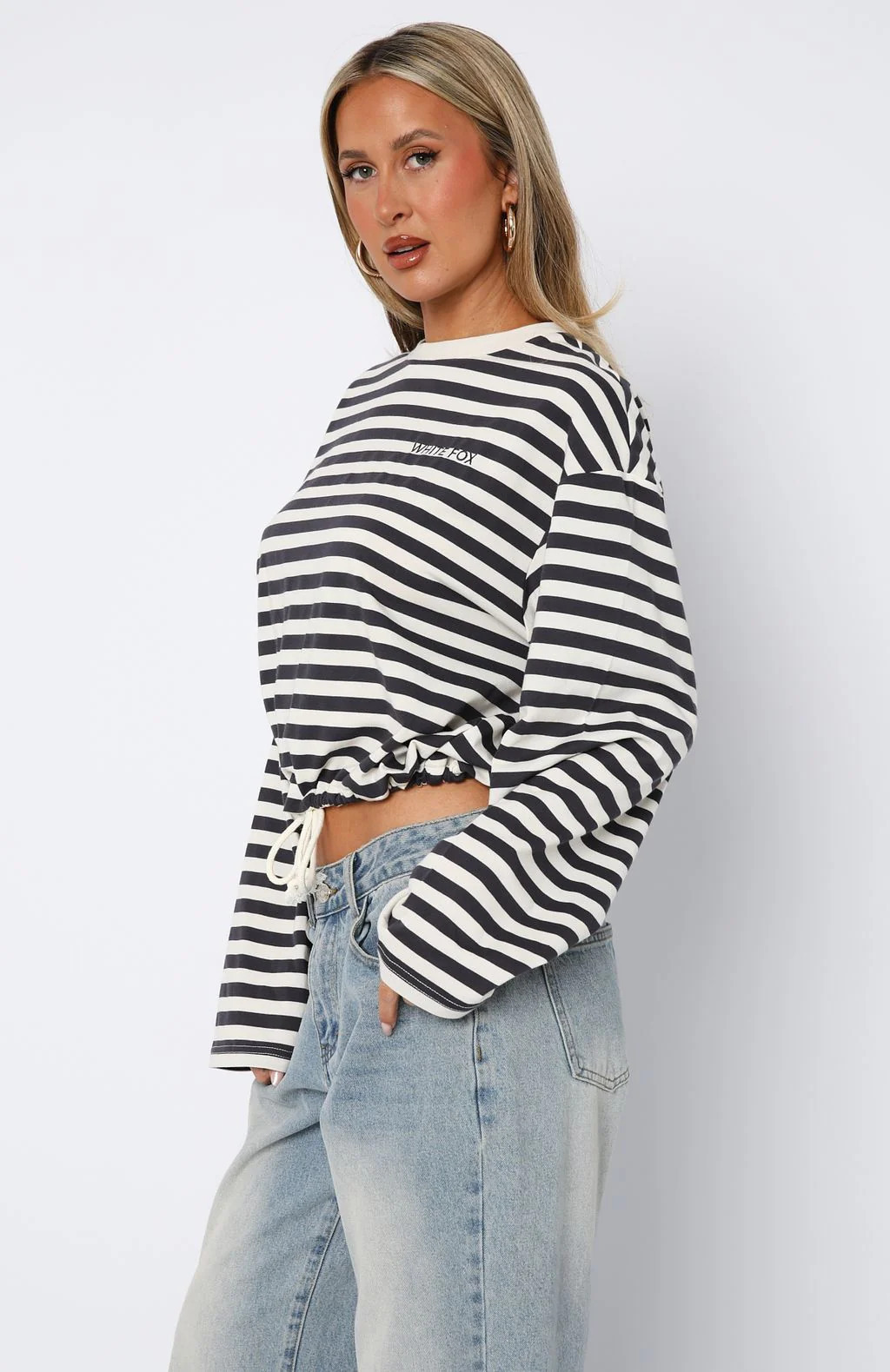 First Time Here Long Sleeve Tee Charcoal/Cream Stripe