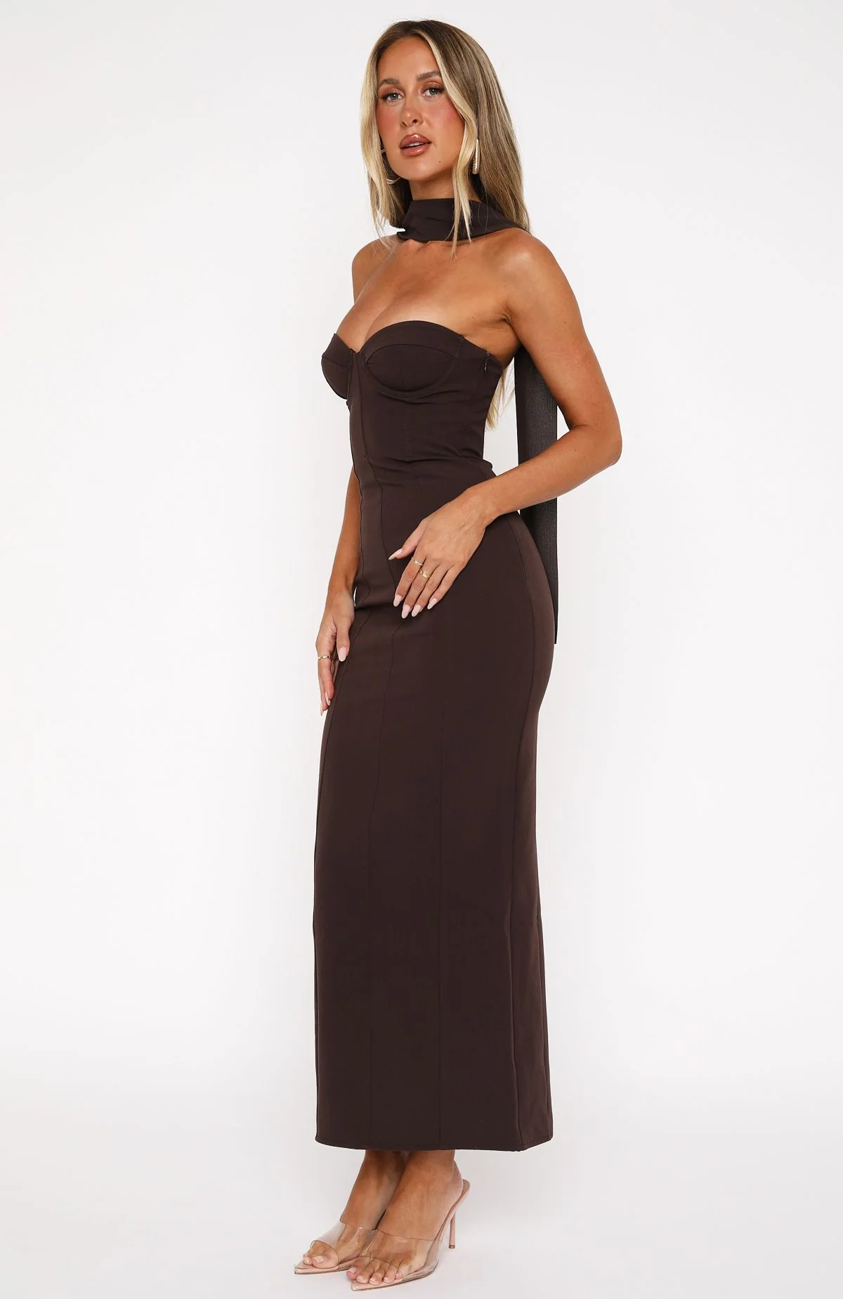 Raining Hearts Strapless Maxi Dress Chocolate