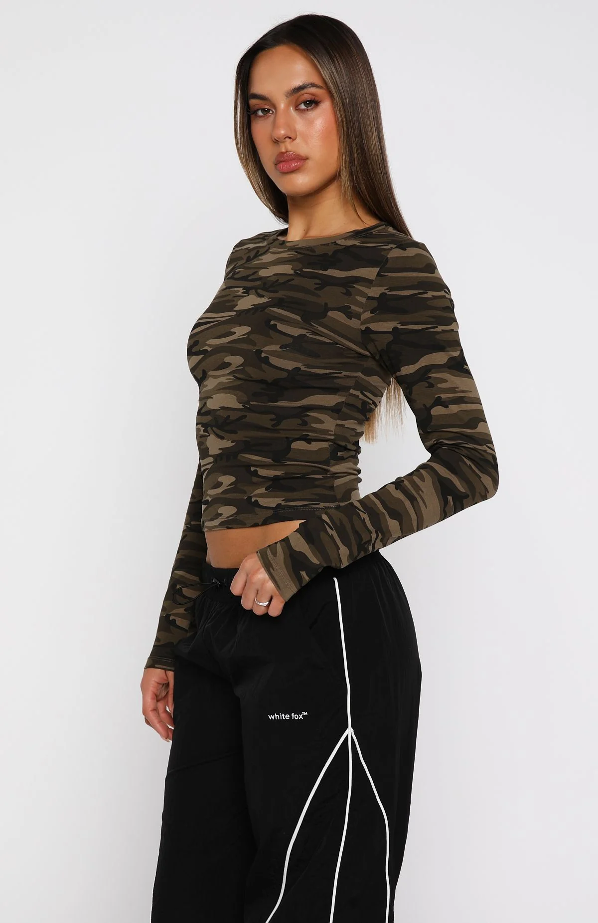 Don't Rein Me In Long Sleeve Baby Tee Camo