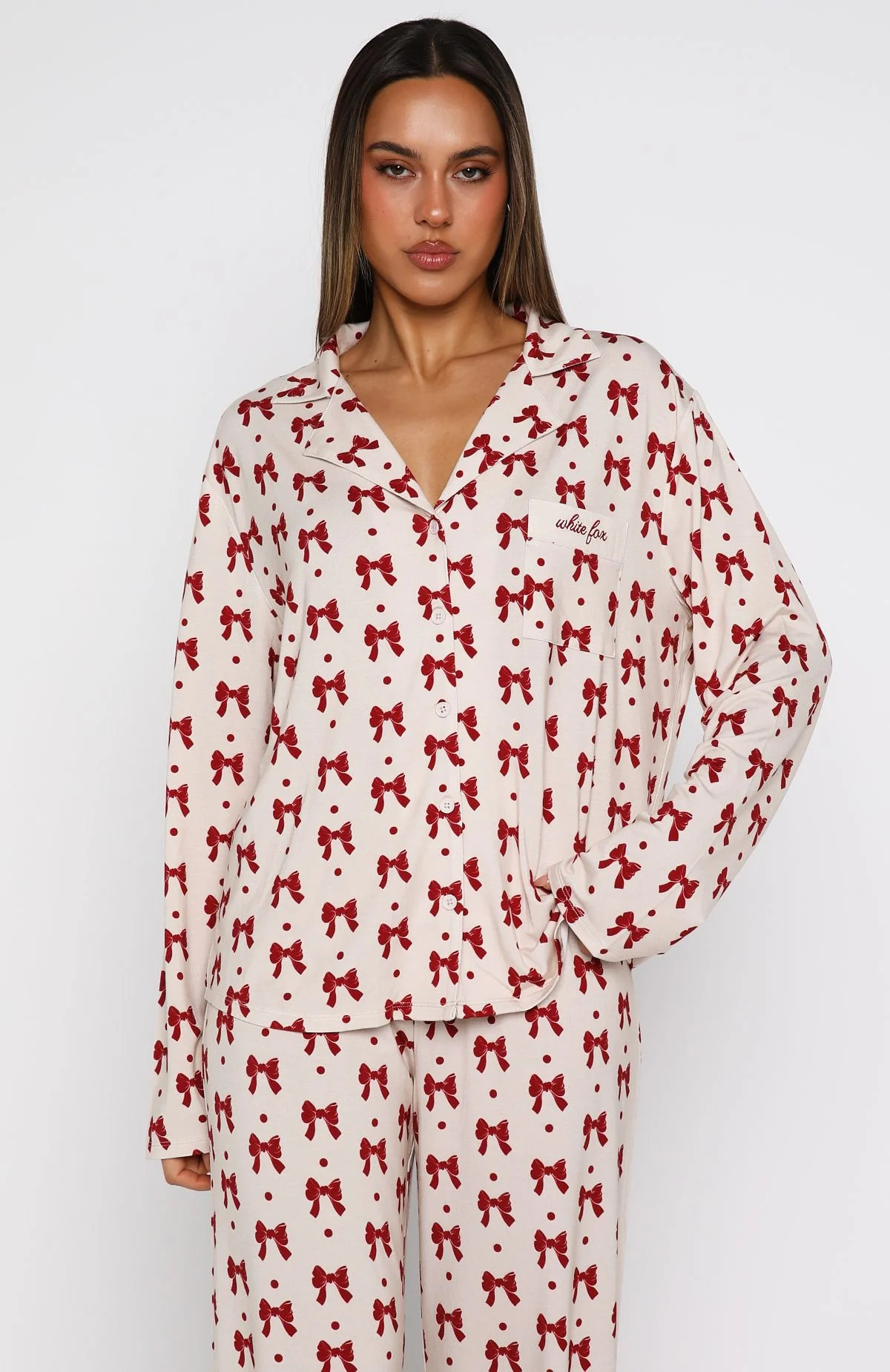 Pillow Talk Printed Long Sleeve Pyjama Set Bow Bliss