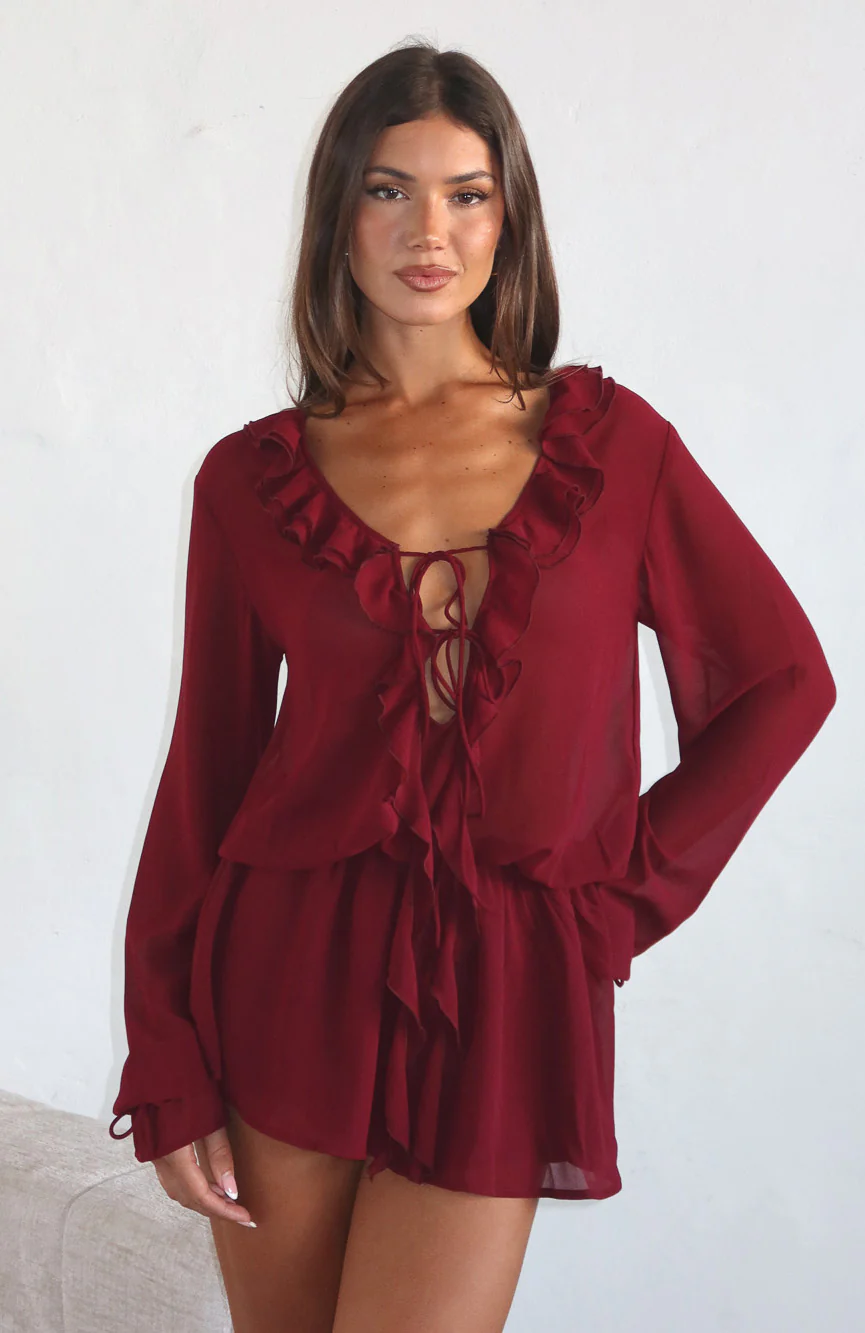 Eternal Energy Long Sleeve Mini Dress Burgundy
