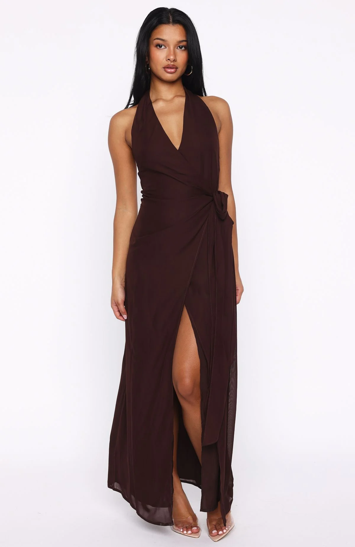 How I Feel Halter Maxi Dress Chocolate