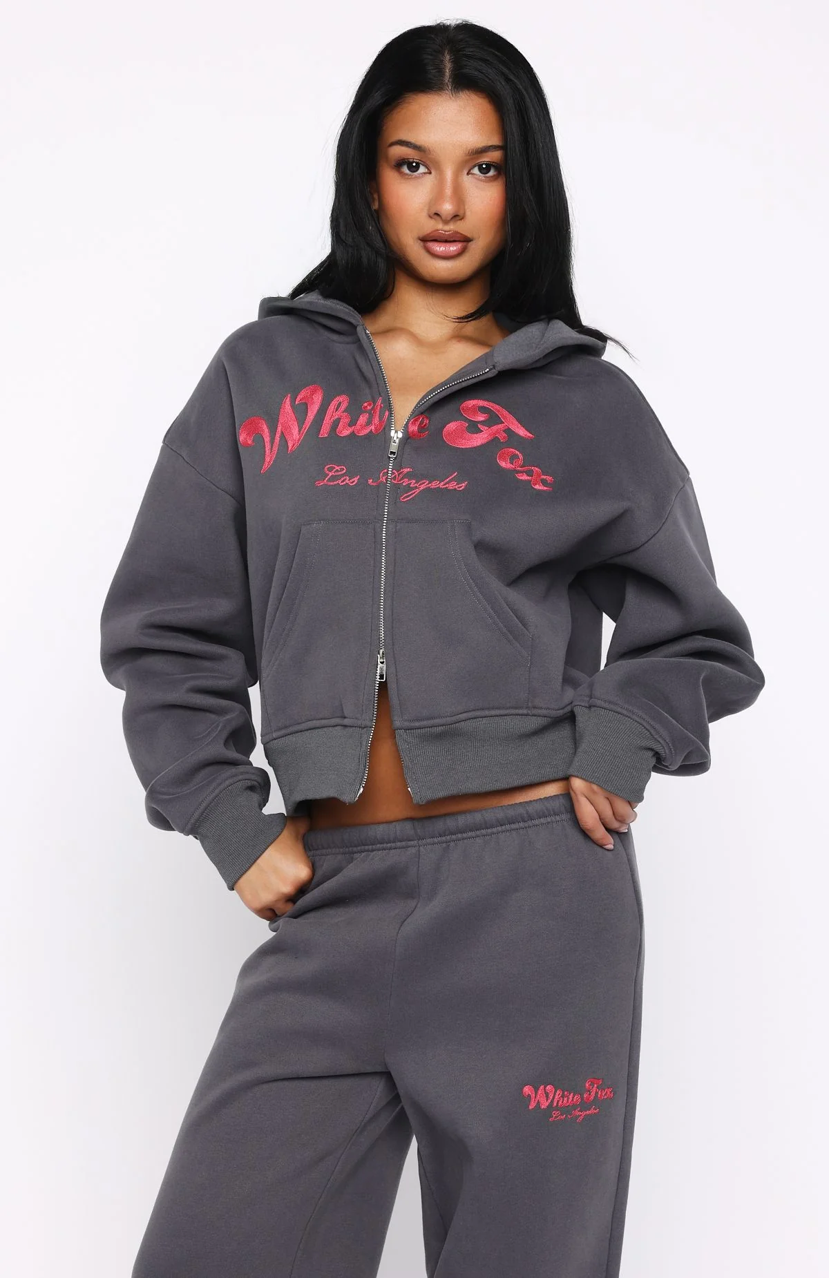 Through Thick And Thin Boxy Zip Front Hoodie Volcanic