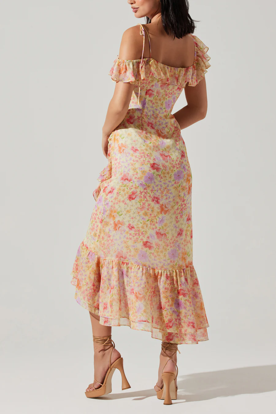ASTR Luvita Floral Ruffle Chiffon Midi Dress