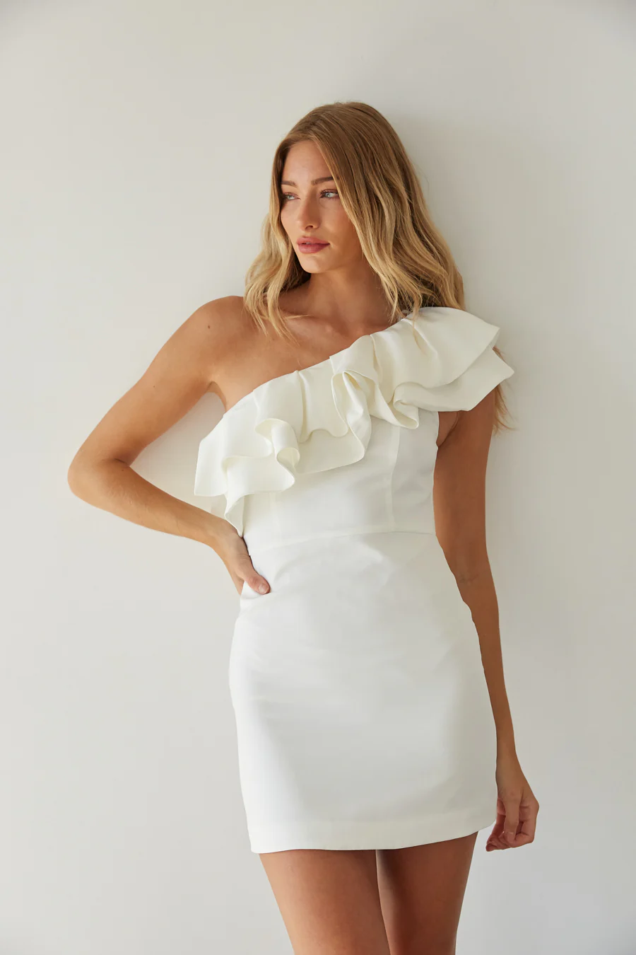 Edith One Shoulder Ruffle Mini Dress