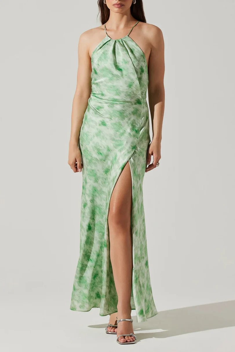 ASTR Elynor Halter Satin Maxi Dress