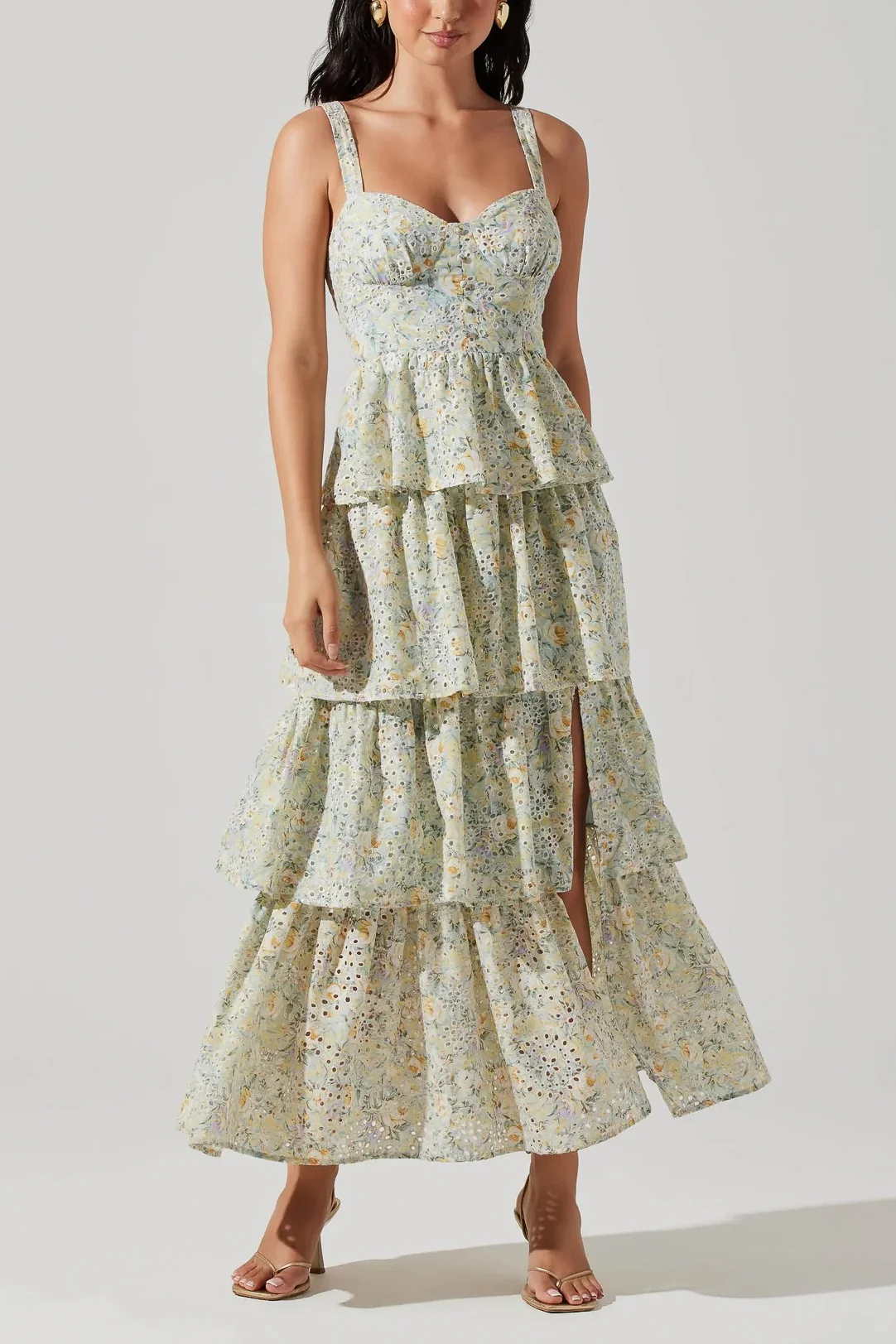 ASTR Midsummer Floral Tiered Maxi Dress in Mint Floral