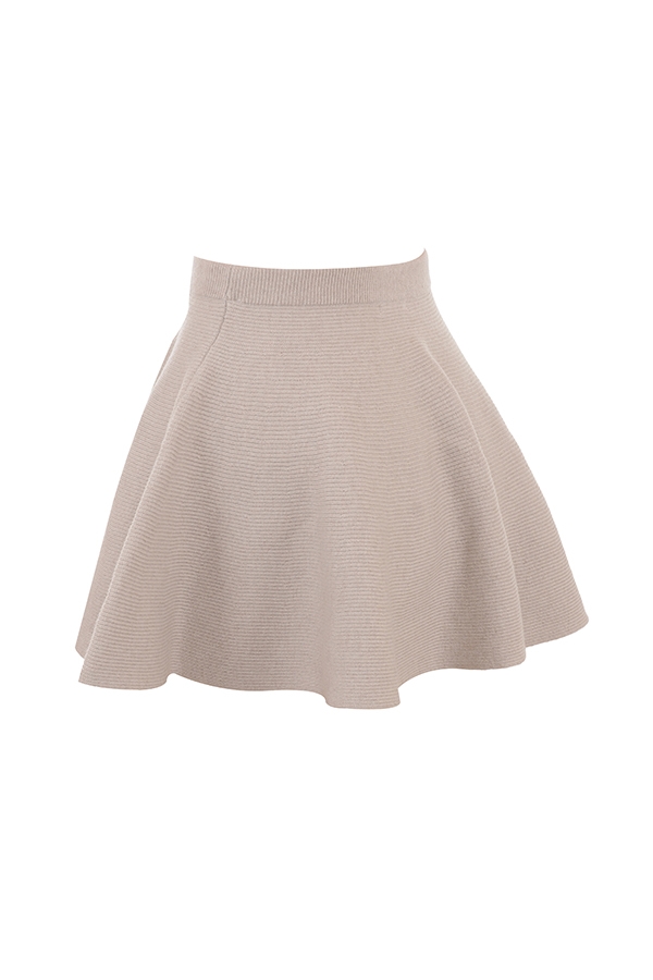 Biscuit Wool Cashmere Ribbed Flounce Mini Skirt