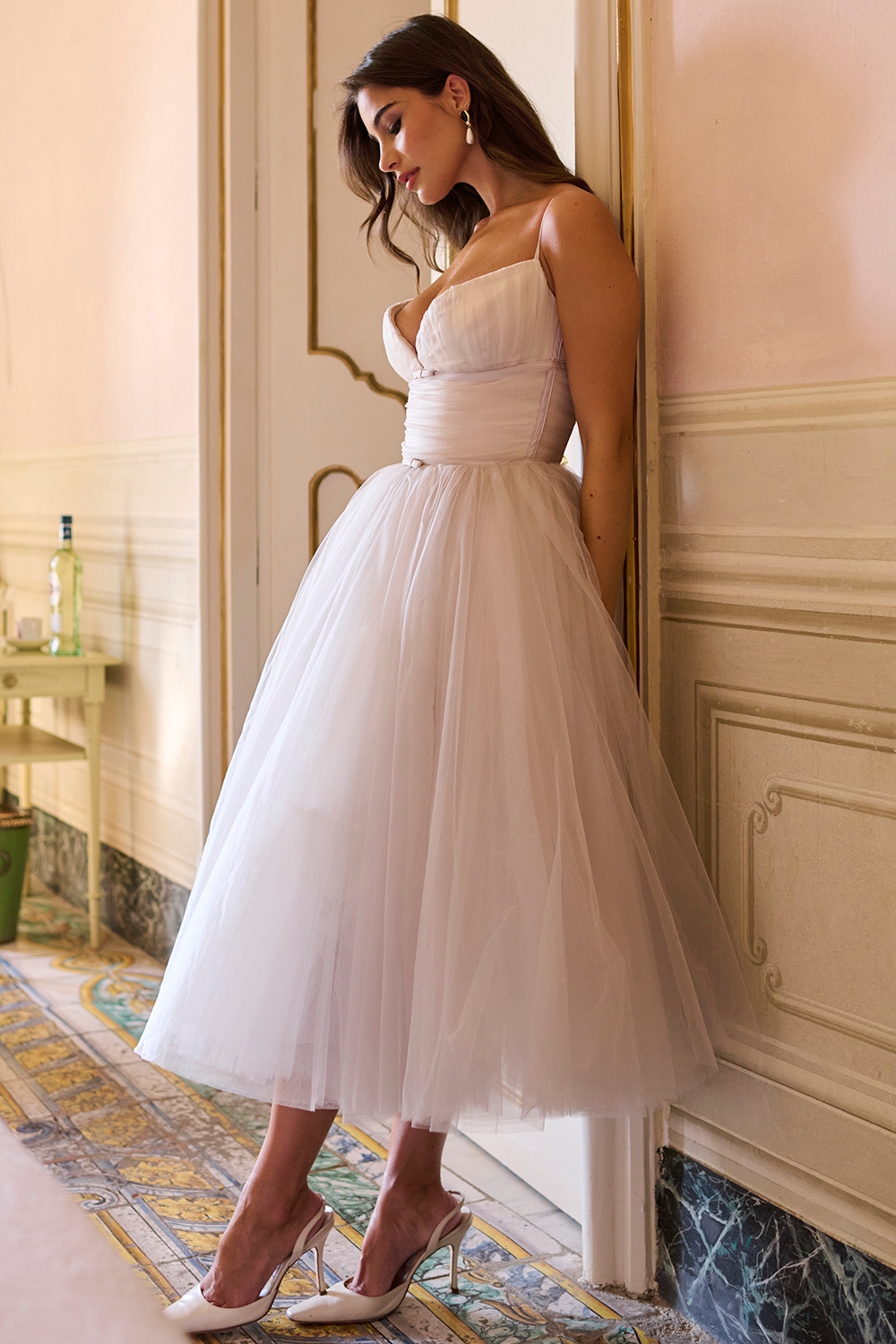 French Dove Tulle Midi Dress