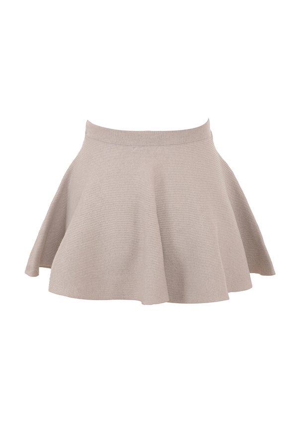 Biscuit Wool Cashmere Ribbed Flounce Mini Skirt