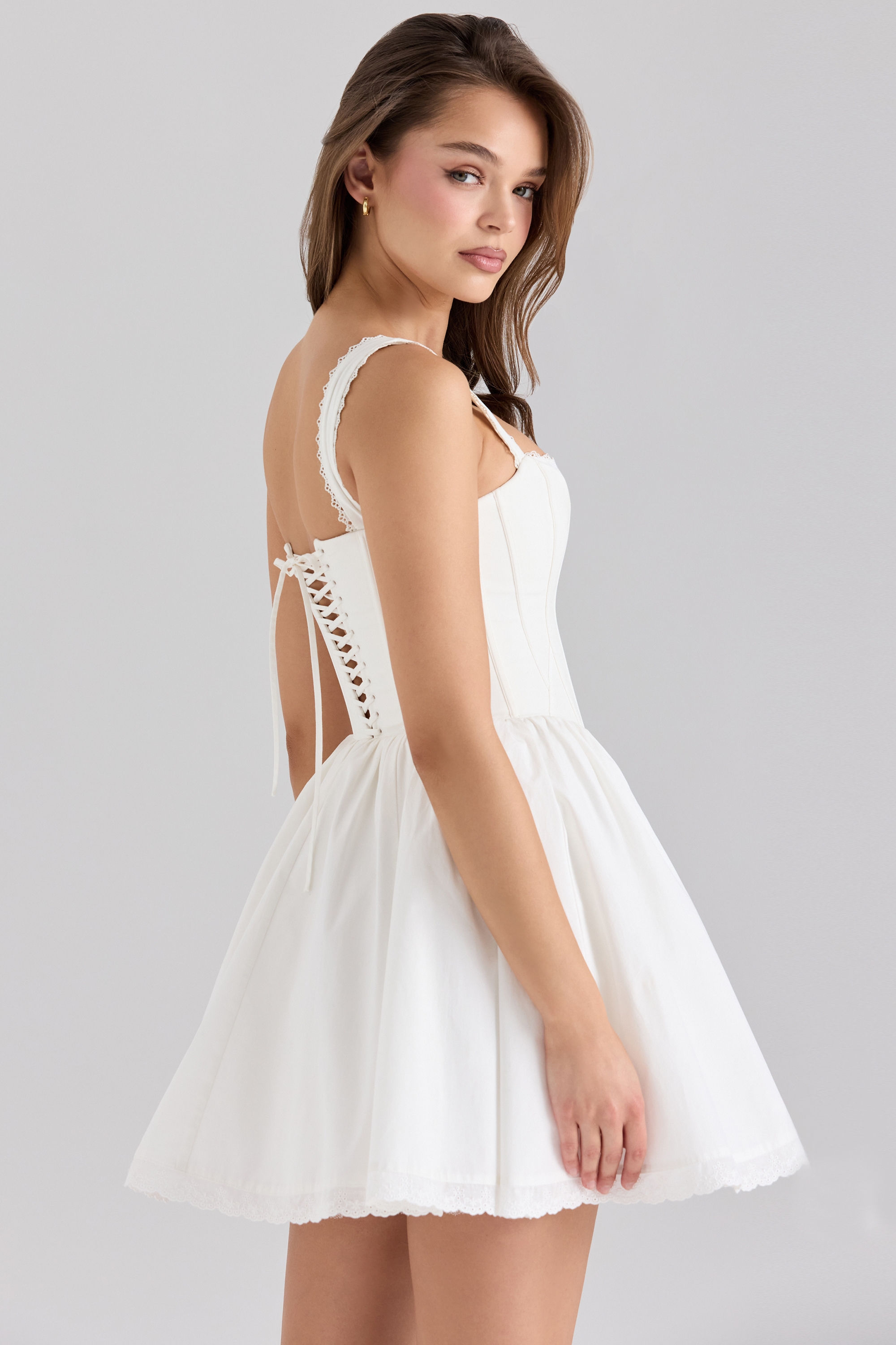White Stretch Cotton Corset Mini Dress