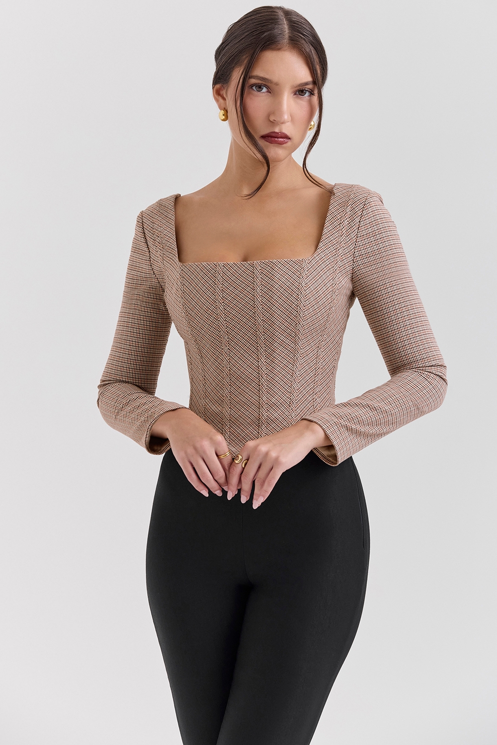 Brown Puppytooth Corset Top