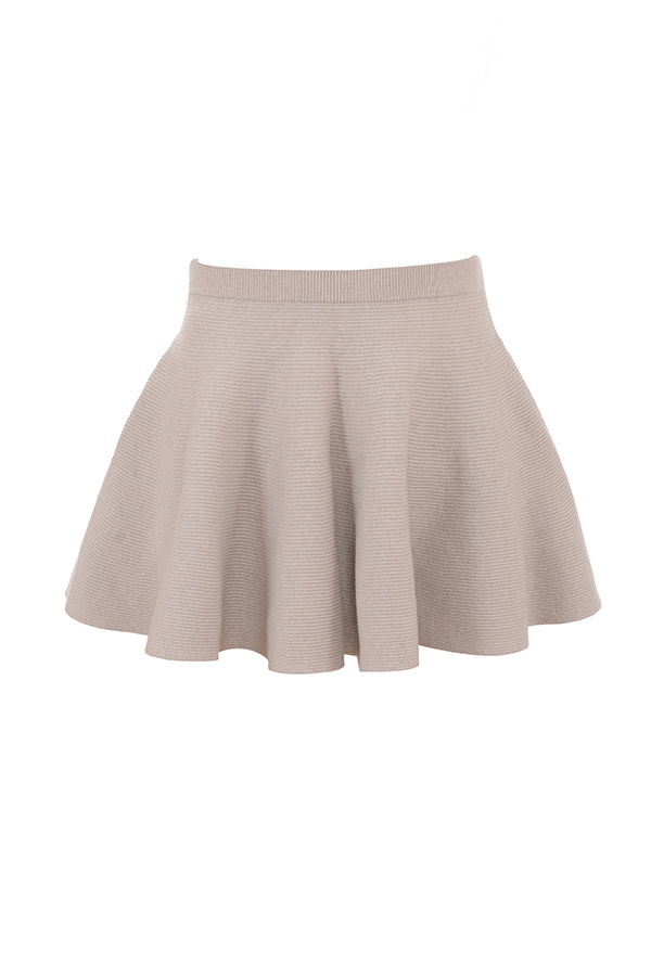 Biscuit Wool Cashmere Ribbed Flounce Mini Skirt