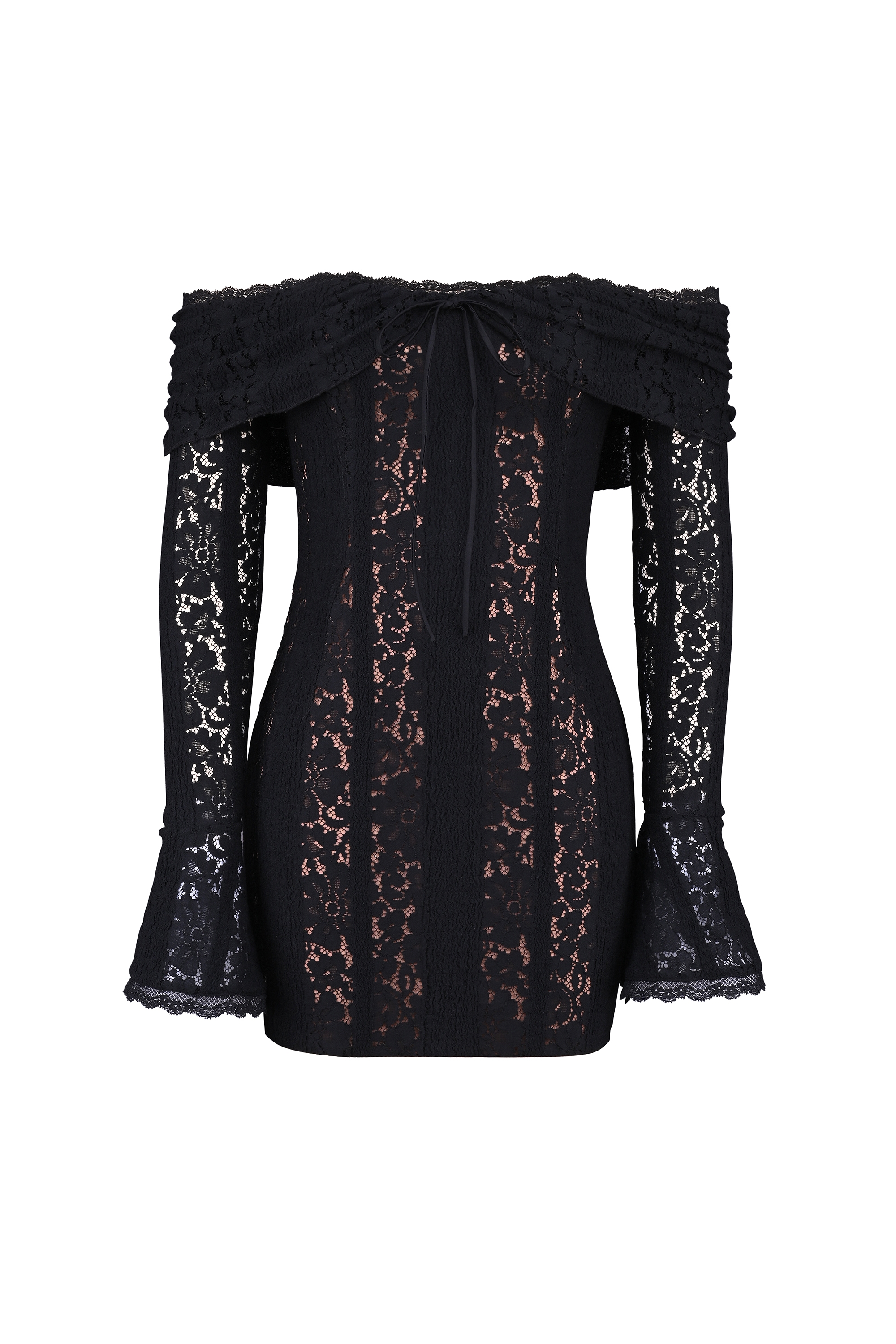 Black Floral Lace Off Shoulder Mini Dress