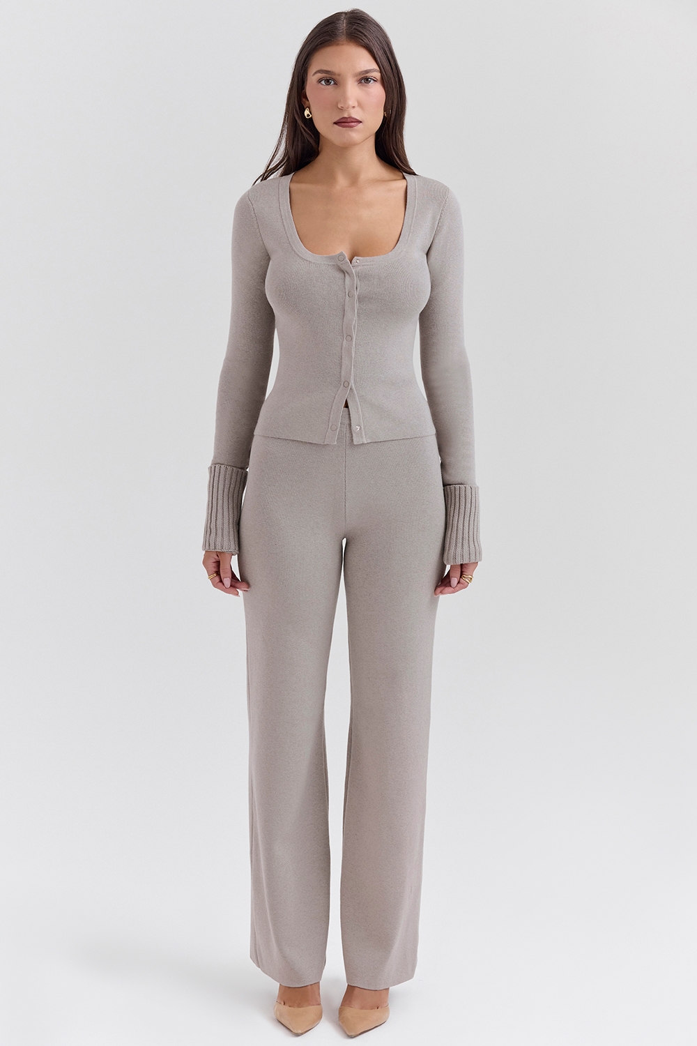 Grey Cashmere Straight Leg Trousers
