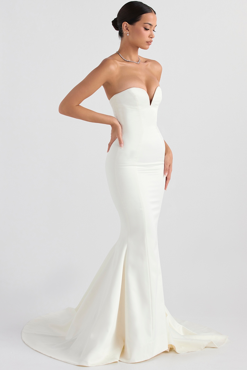 Ivory Satin Strapless Bridal Gown
