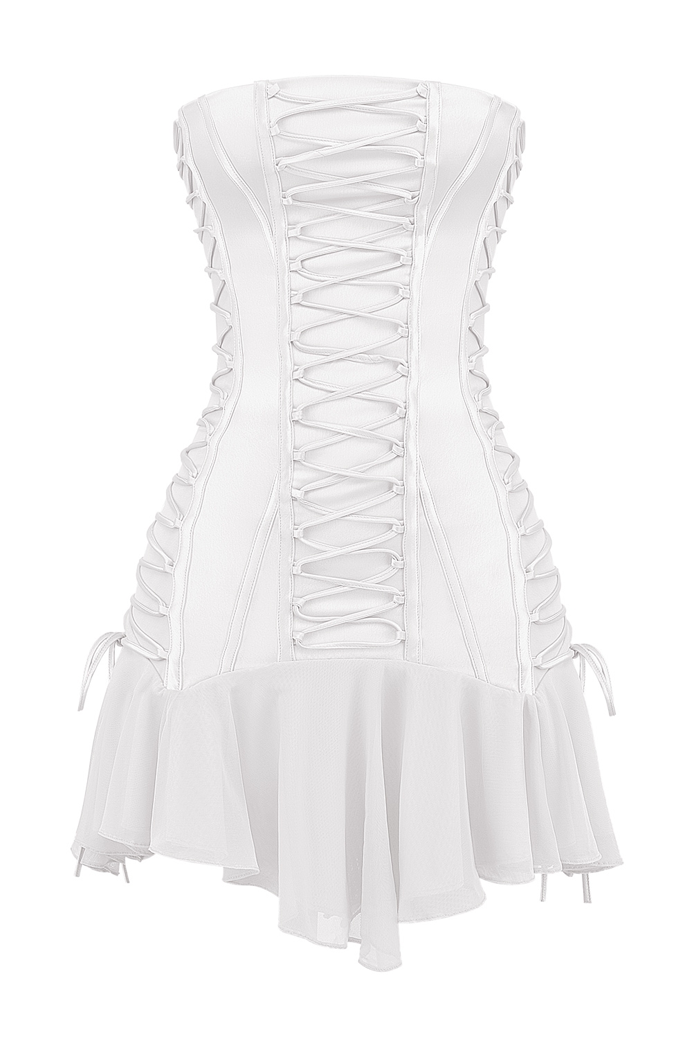 White Strapless Lace Up Mini Dress