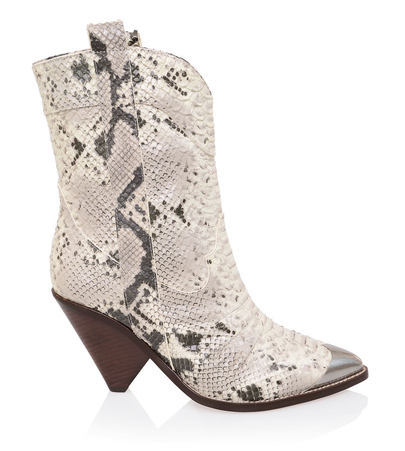 White Grey Skin Low Calf Cowboy Boot