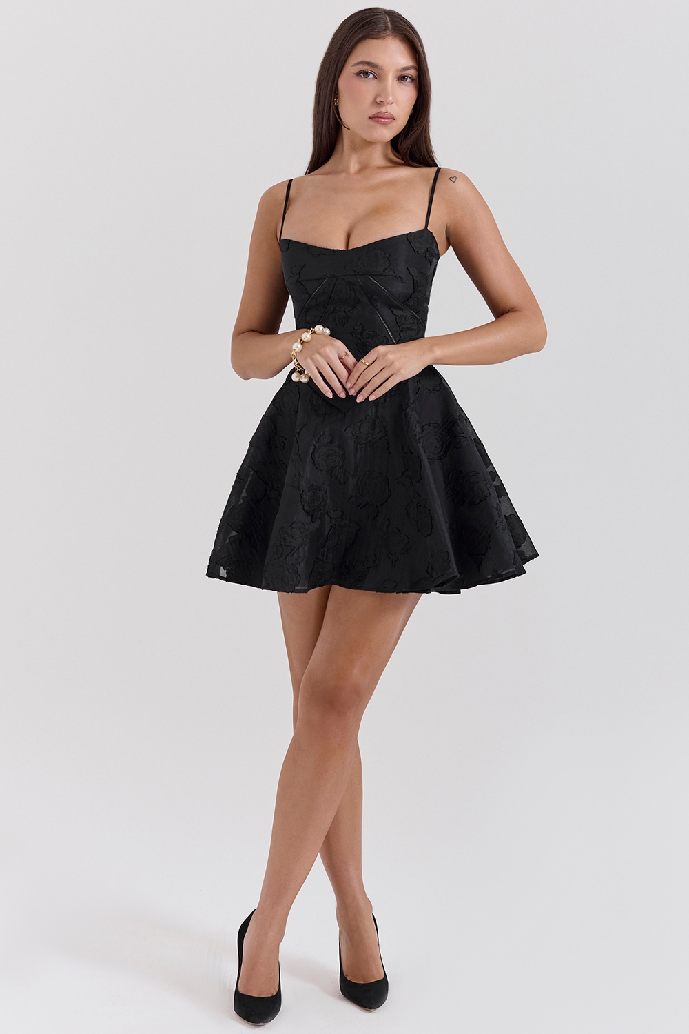Black Floral Lace Back Mini Dress