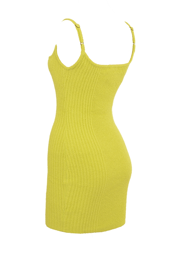Acid Lime Textured Cotton Knit Mini Dress