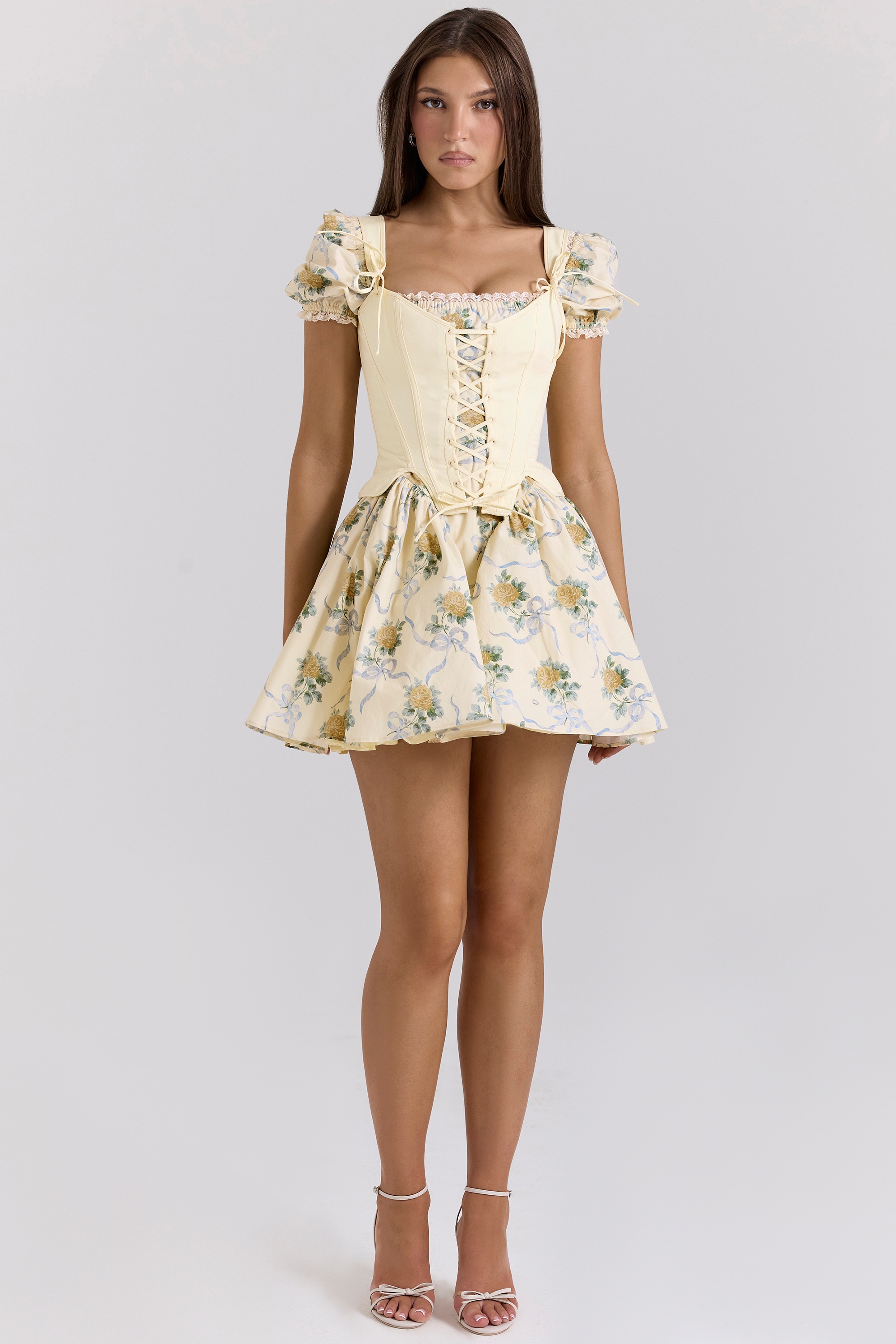 Lemon Rose Print Reversible Cotton Corset Top