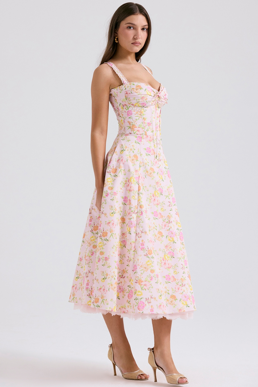 Pink Meadow Print Cotton Bustier Sundress