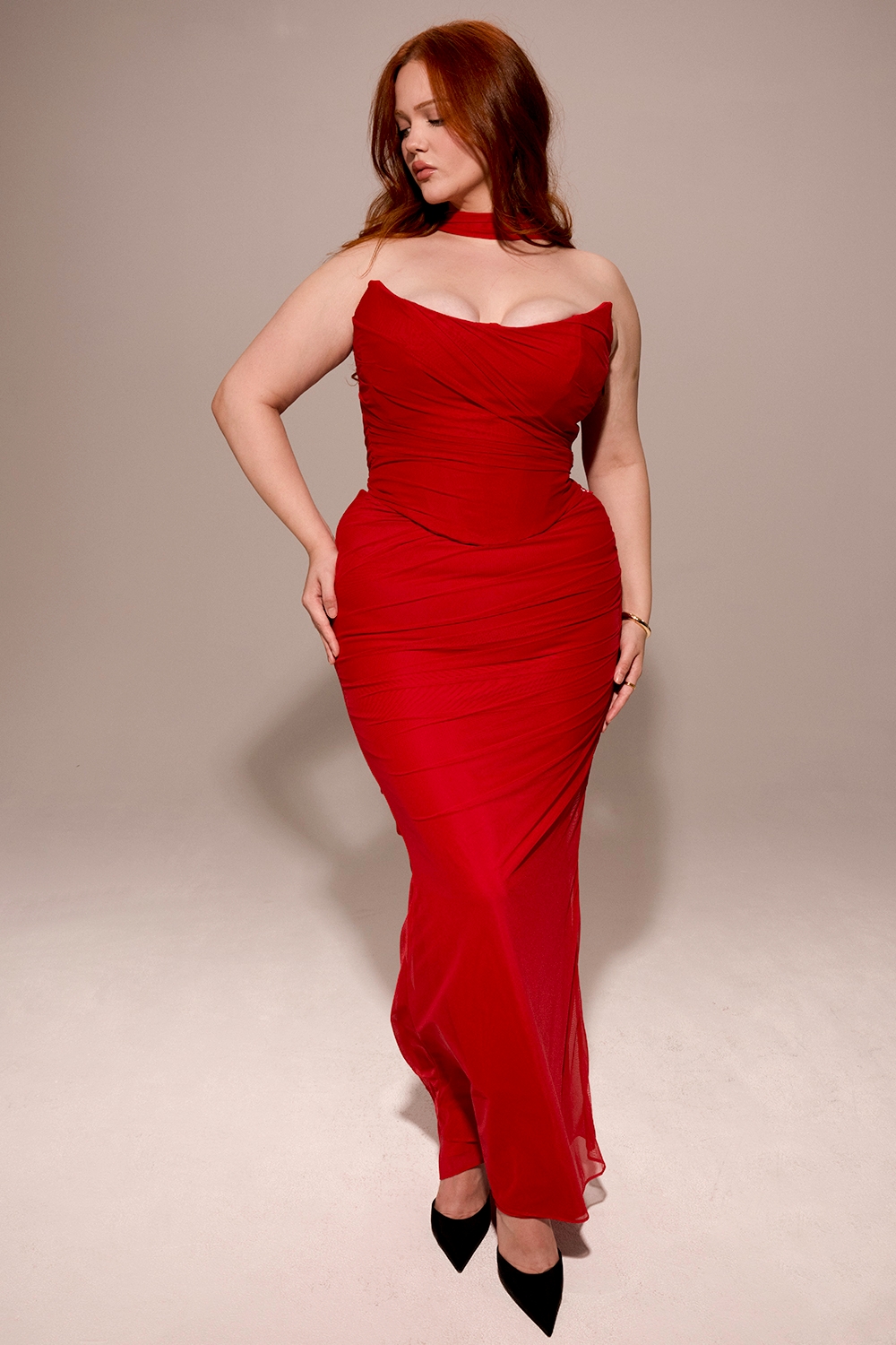 Holly Red Mesh Maxi Skirt With Fluted Hem