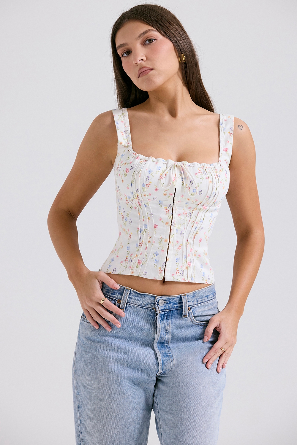 White Posy Print Top