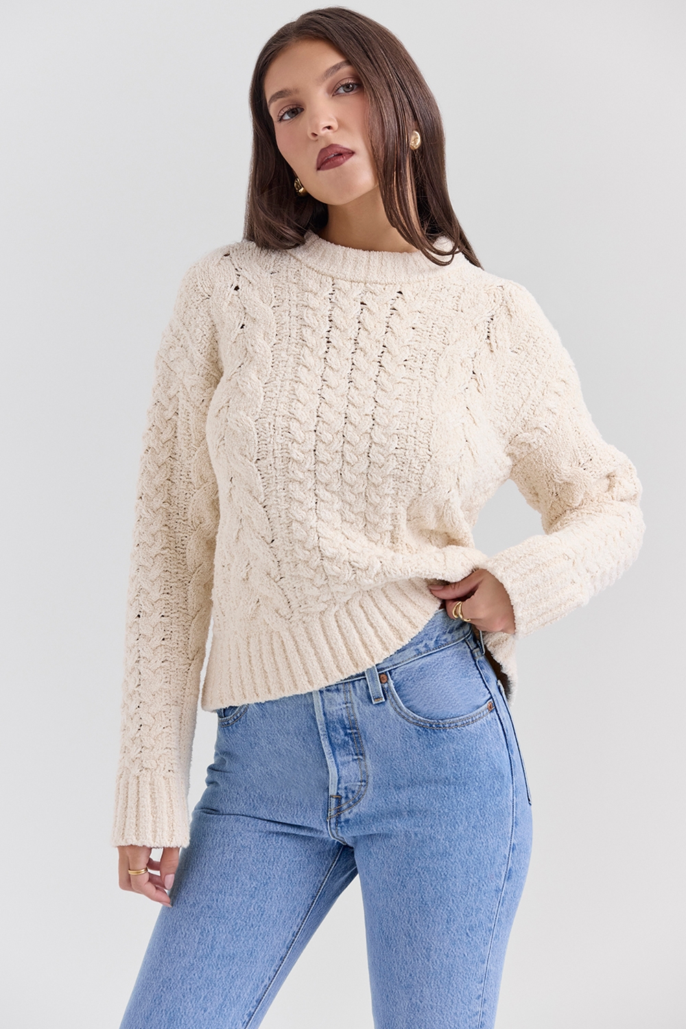 Cream Chunky Cable Knit Sweater