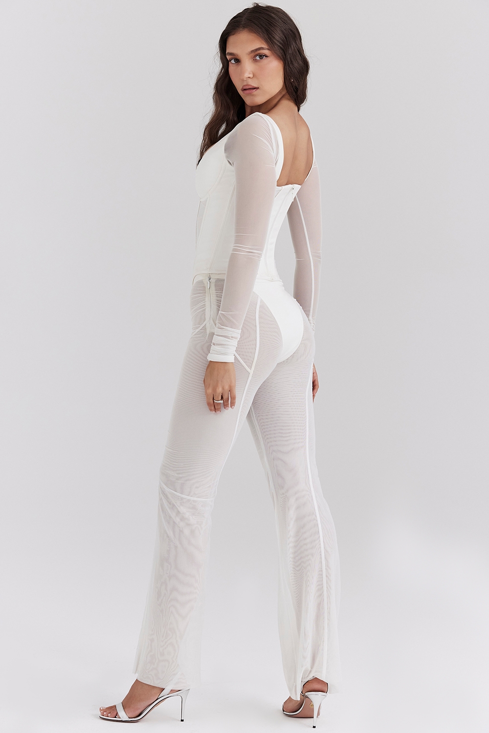 White Mesh High Waist Trousers