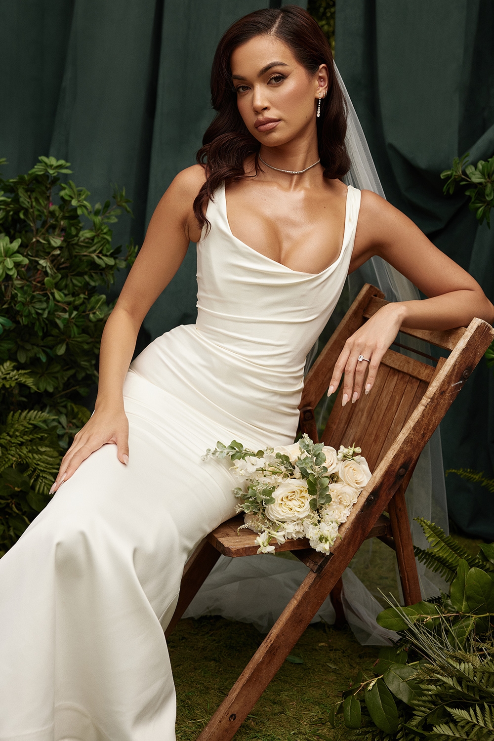 Off White Satin Mermaid Bridal Gown