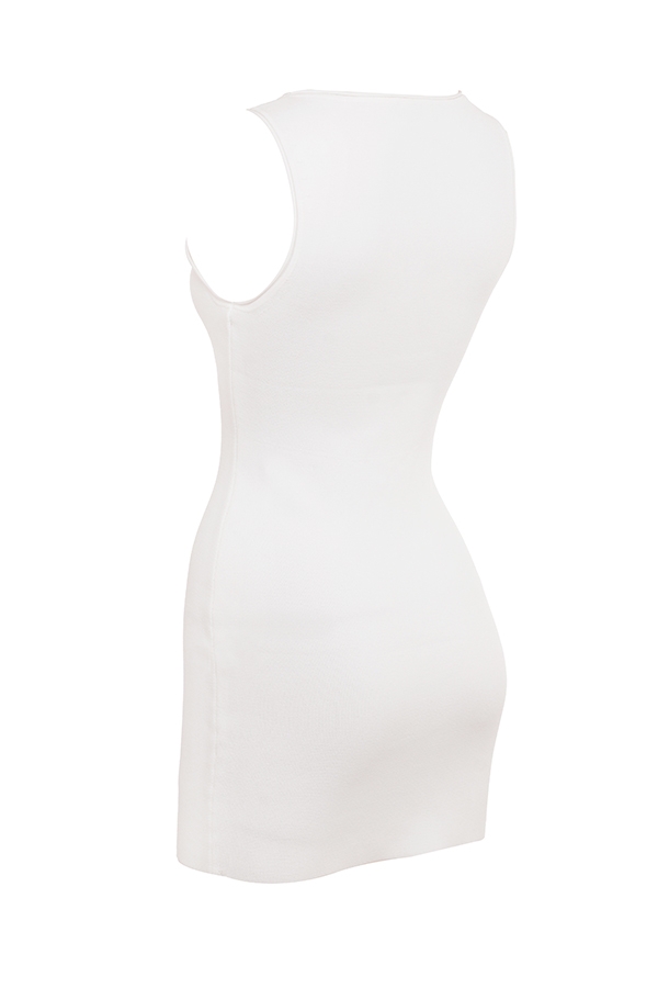 White Stretch Knit Mini Dress