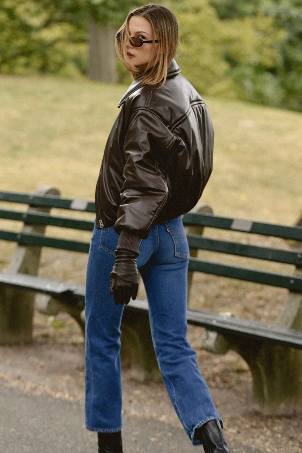 Dark Brown Vegan Leather Bomber Jacket