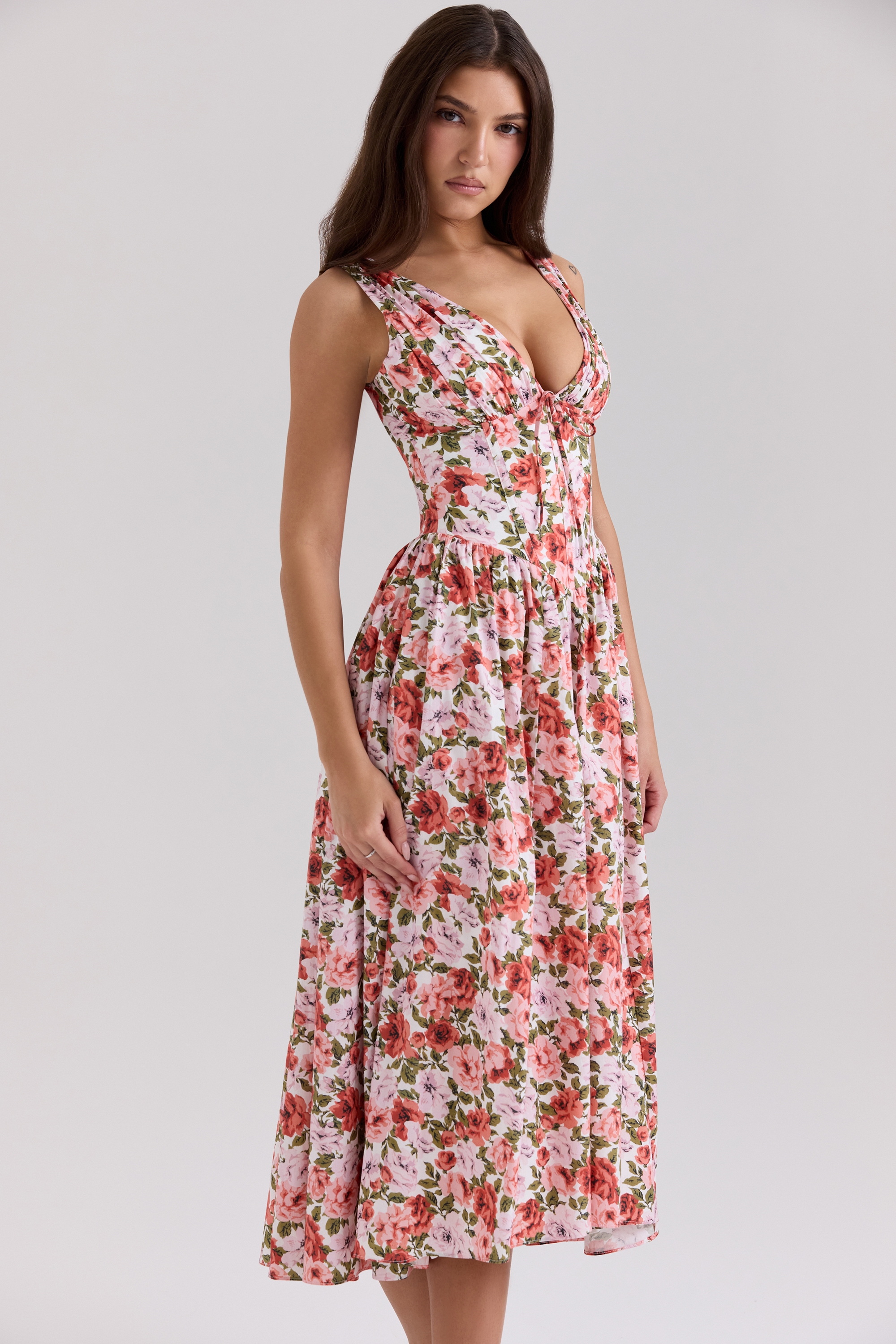 Floral Rose Print Stretch Cotton Corset Sundress