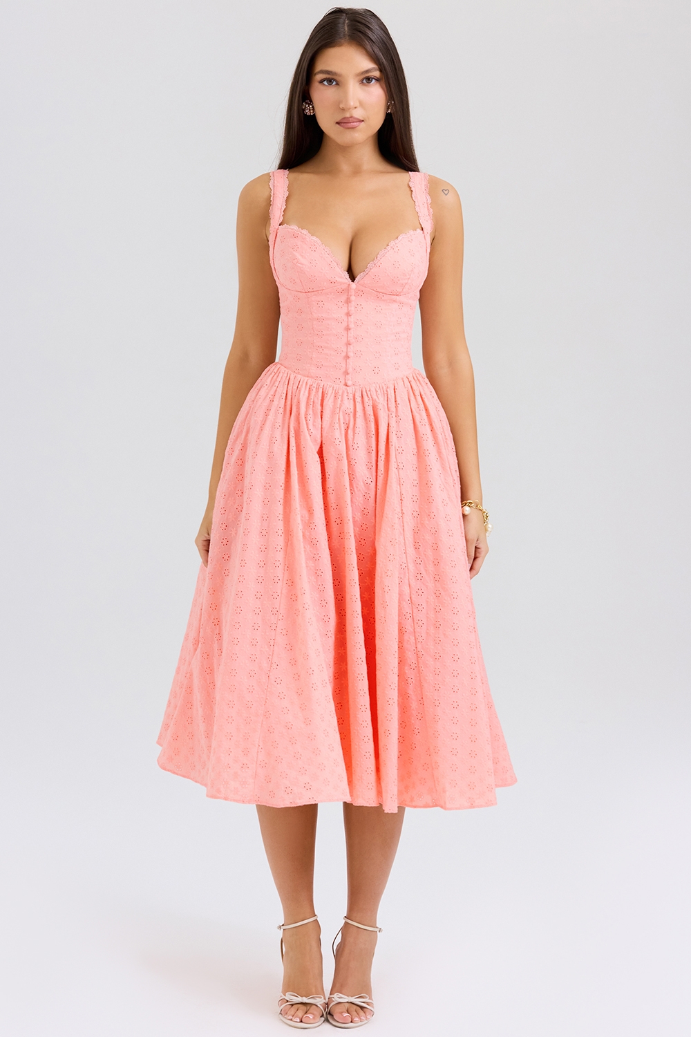 Peach Broderie Anglais Midi Sundress