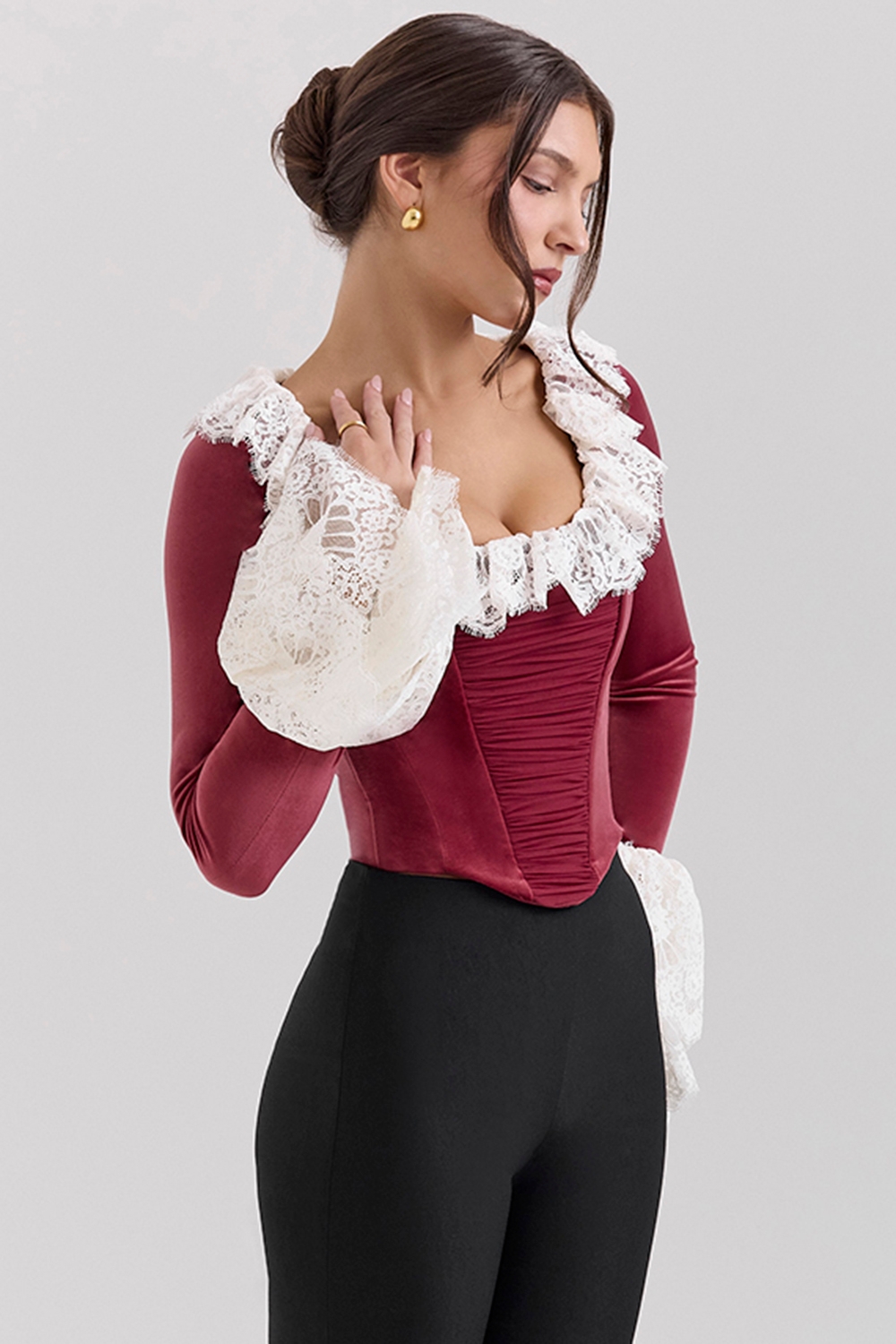 Cabernet Velvet Lace Trimmed Corset Top