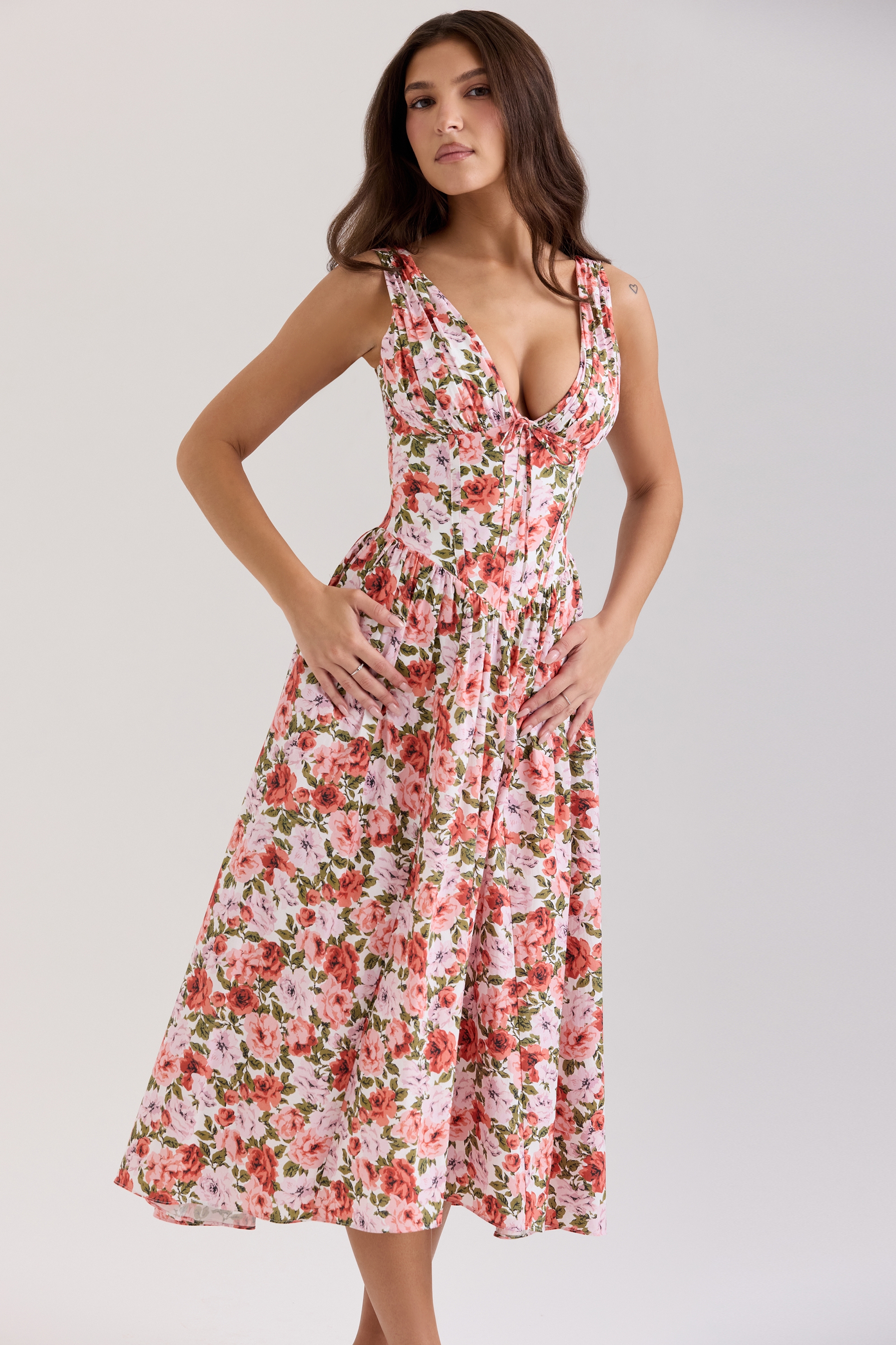 Floral Rose Print Stretch Cotton Corset Sundress