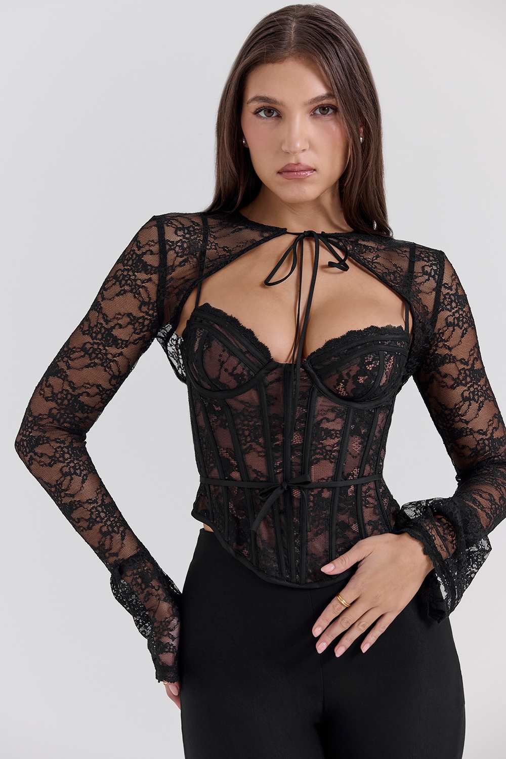 Black Lace Corset Top With Bolero