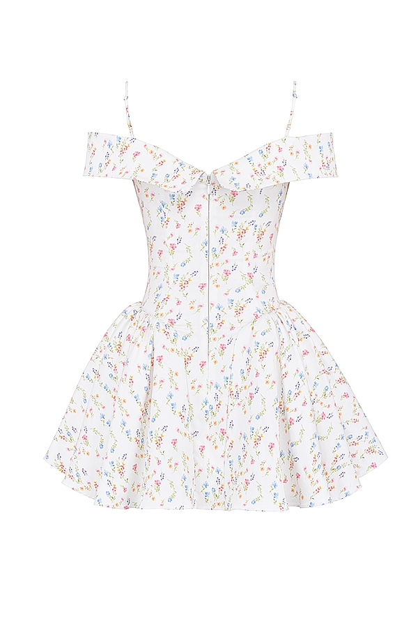 White Posy Print Corset Mini Dress