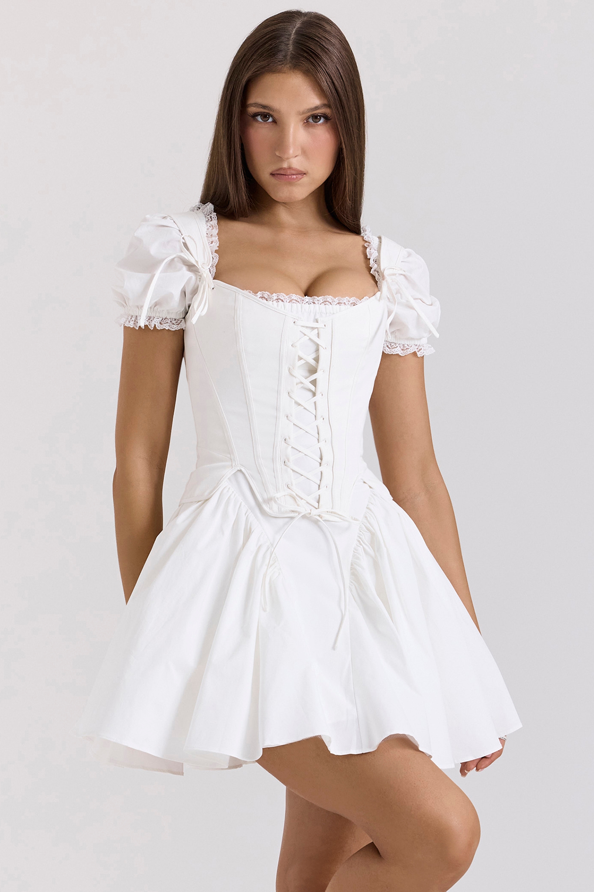 White Cotton Detachable Corset Mini Dress