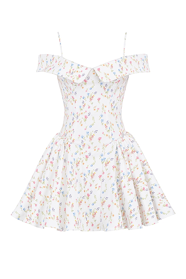 White Posy Print Corset Mini Dress