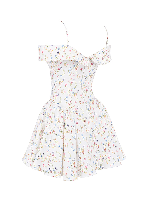 White Posy Print Corset Mini Dress