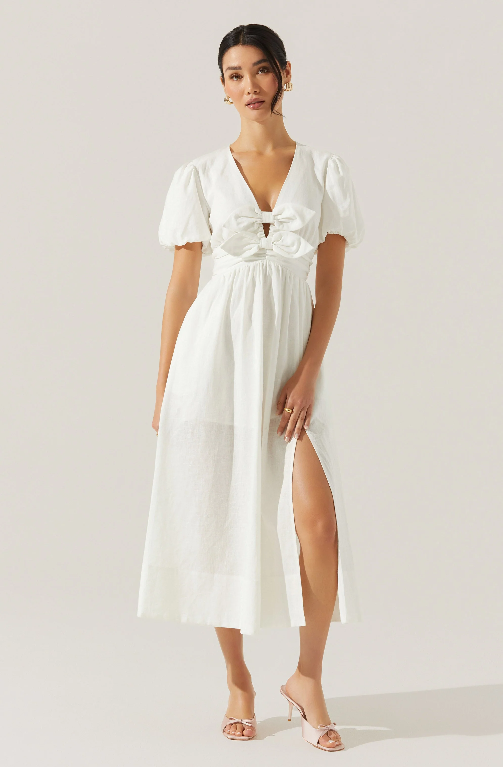 Citrine Linen Bow Front Midi Dress