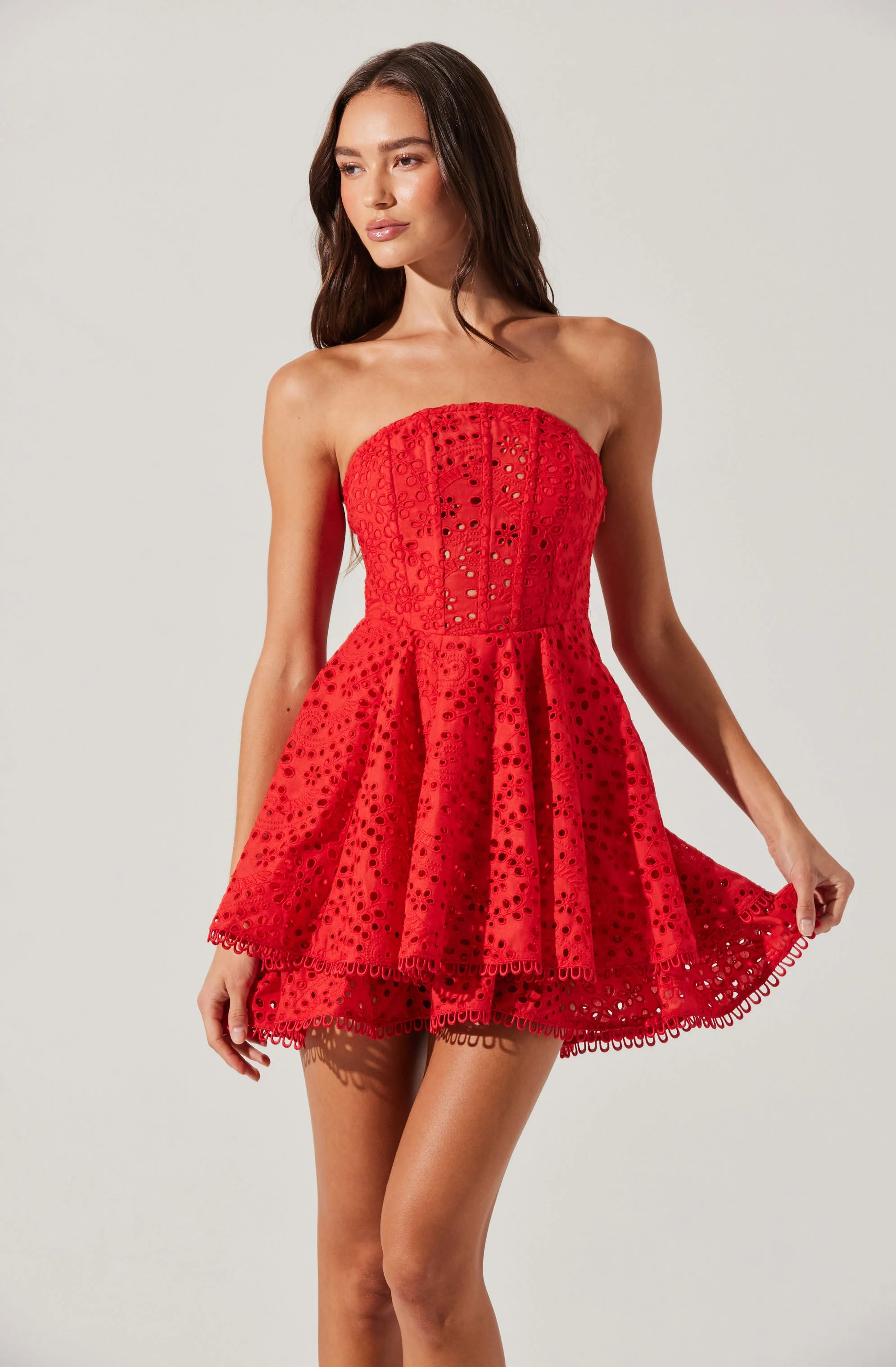 Deasia Strapless Eyelet Mini Dress