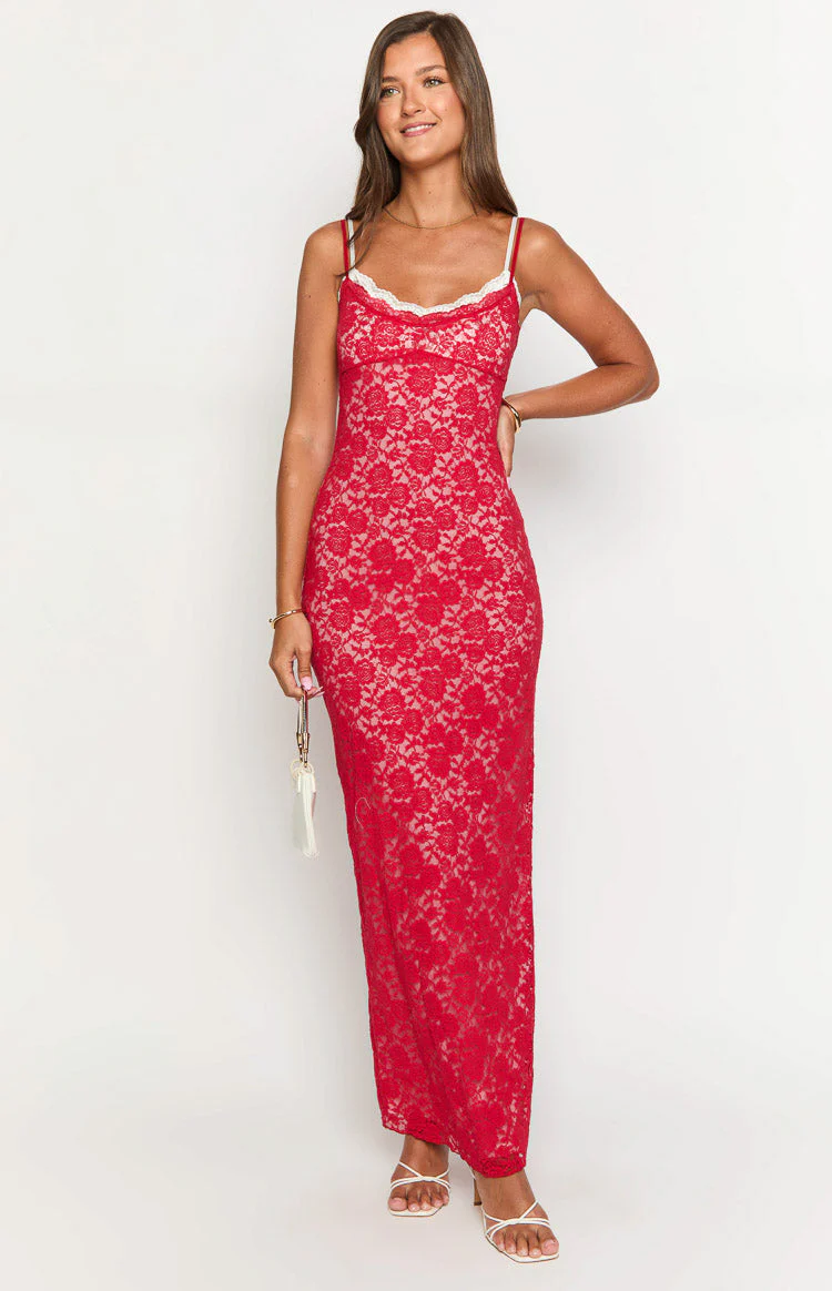Kata Red Lace Maxi Dress