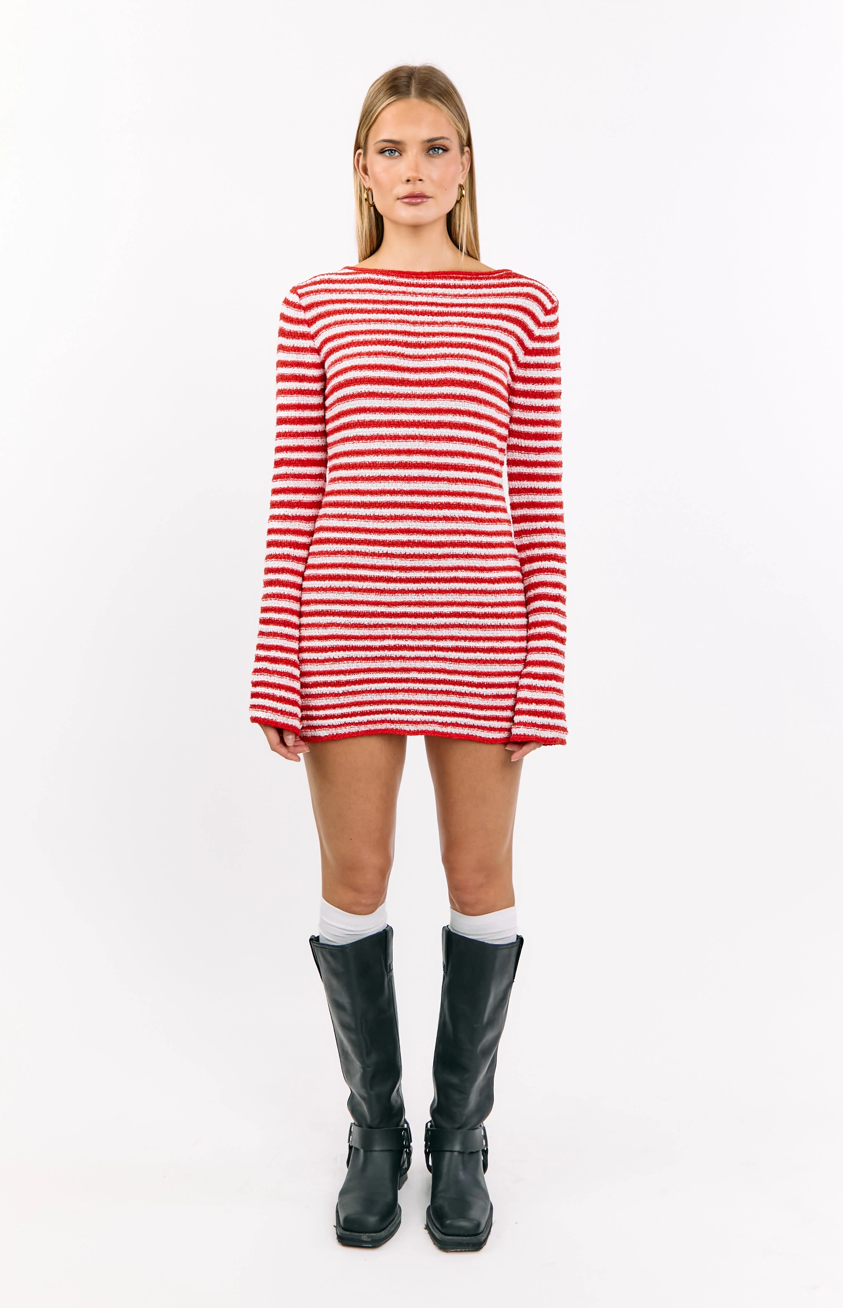 Elmer Red Stripe Long Sleeve Knit Mini Dress