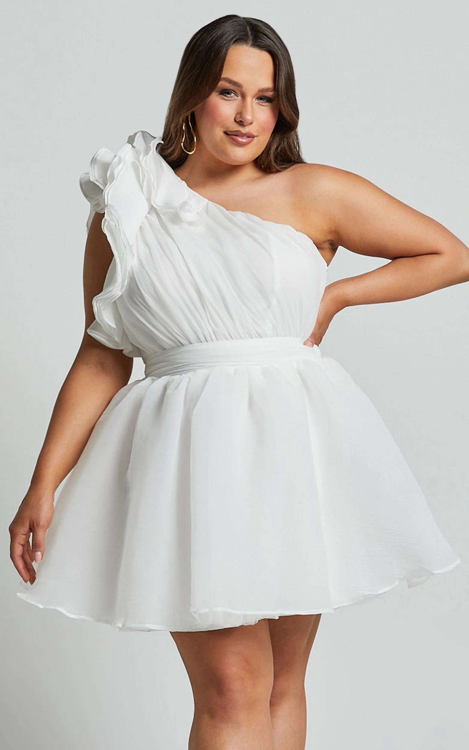 Avriella Mini Dress - One Shoulder Detail Fit & Flare in Ivory