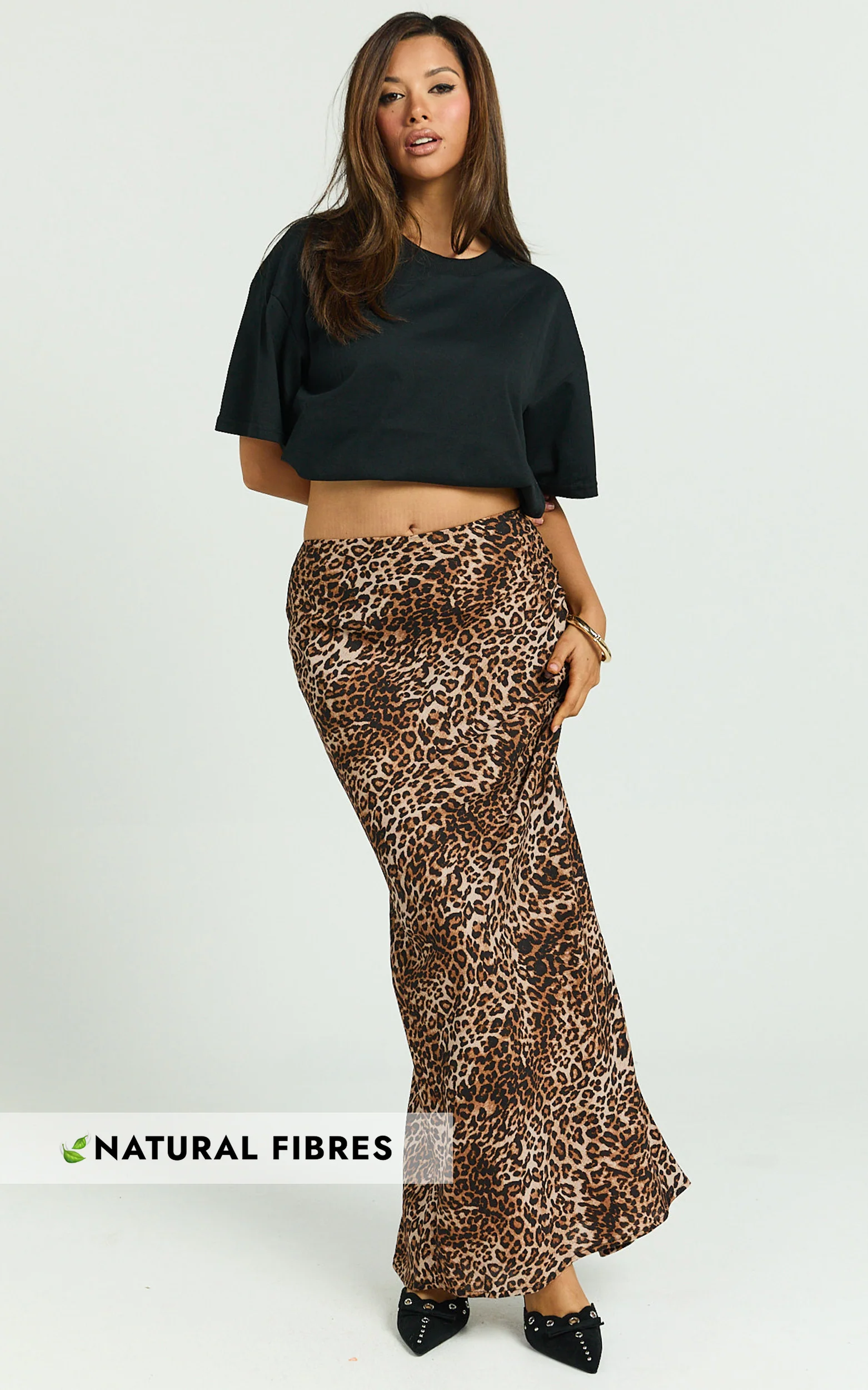 Jacqui Maxi Linen Blend Skirt - Bias Cut Back Split Skirt in Tonal Leopard Print